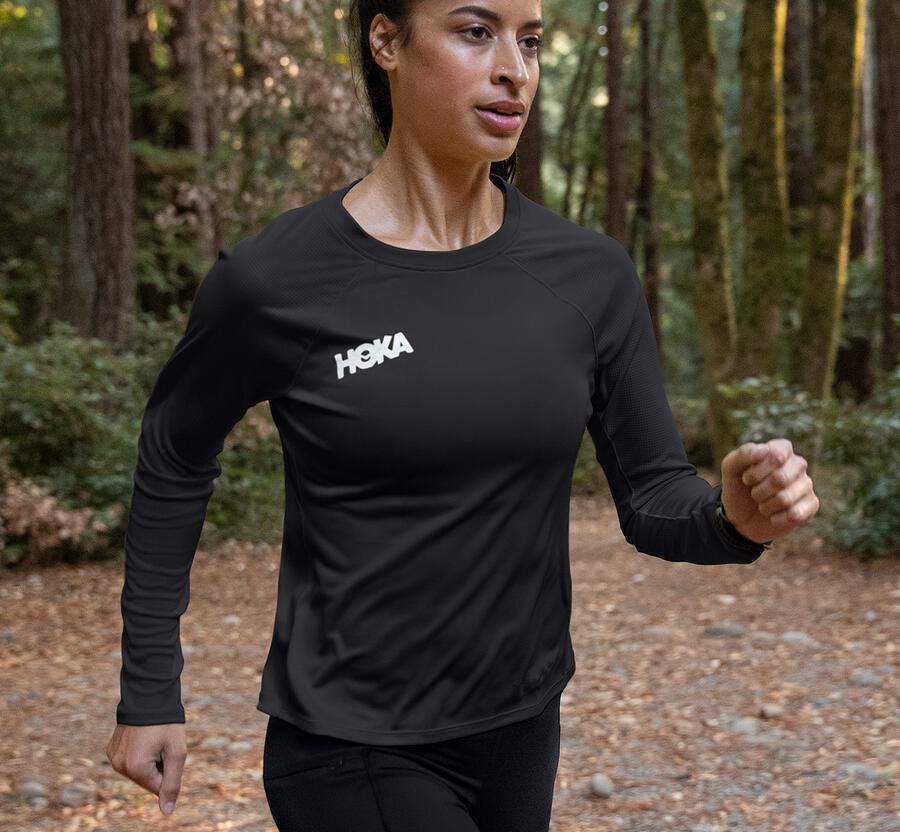 Top Hoka One One Mujer Negros - Performance Long Sleeve - MXSL56047